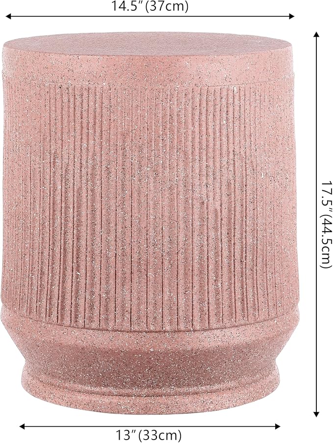 JONATHAN Y Kline Ribbed Resin Modern Outdoor Accent Table, 17.5" H All-Weather Pink Terrazzo Patio Drum Side Table and Garden Stool for Pool, Porch, and Living Room TBL1103B