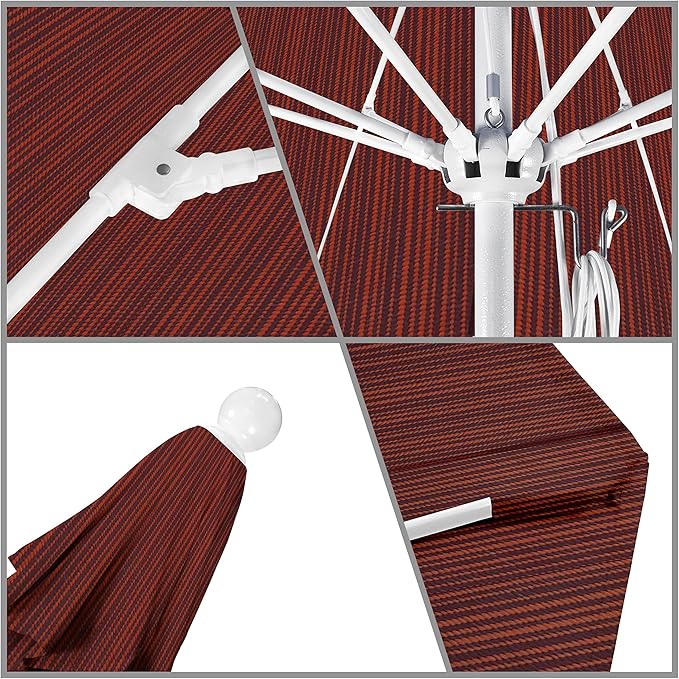California Umbrella 9' Round Aluminum/Fiberglass Umbrella, Push Open, White Pole, Olefin Terrace Adobe