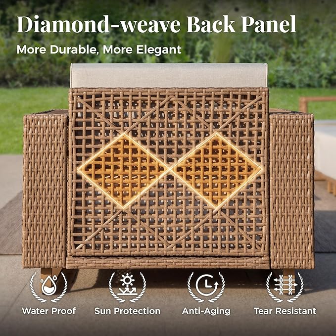 Outdoor Patio Furniture Set, 6 Piece U Shape Patio Couch Rattan Wicker Sofa, Sectional Modular Outdoor Conversation Set with 10" Extra Thick Cushions for Deck Backyard Lawn