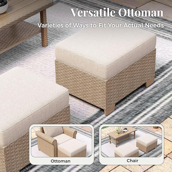 MIXPATIO Patio Furniture Set, 6 Piece Wicker Outdoor Furniture Set with Fire Pit Table & Thick Waterproof Cushions, 7 Seats Patio Conversation Set for Backyard Deck, Beige