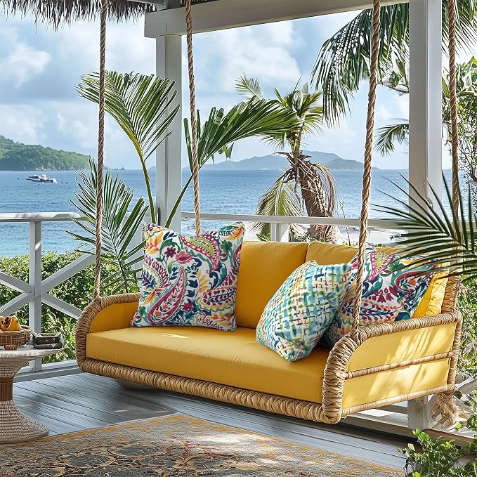 Outdoor Throw Pillow Covers 16x16 Inch, Square Patio Pillow Cases Pack of 2, Modern Decorative Back Cushion Covers for Patio Furniture Garden Couch Farmhouse, Vigour Paisley