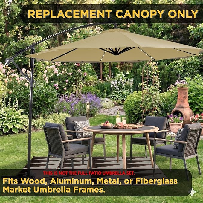 10ft Patio Umbrella Replacement Canopy for 8 Ribs, Outdoor Umbrella Canopy ONLY, Market Umbrella Top, Water-Resistant & UV-Protective