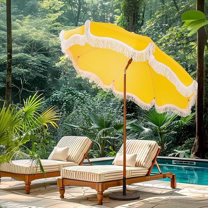 Sophia & William 7ft Outdoor Beach Umbrellas with Fringe, Portable Tilt Umbrellas for Sand, Patio, Lawn, Garden, Pool, Outing, Balcony