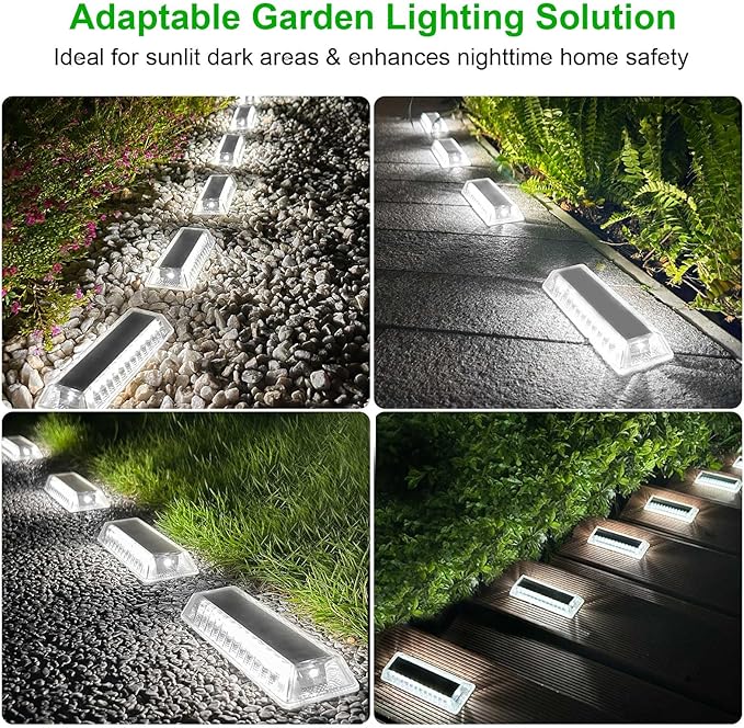 Lacasa Solar Deck Lights, Solar Light Outdoor Waterproof IP68, 8 Pack Solar Powered Pathway Yard Driveway Step Landscape Lights, LED Lighting 50LM for Garden Path Walkway Stair Patio, Cool White 6000K
