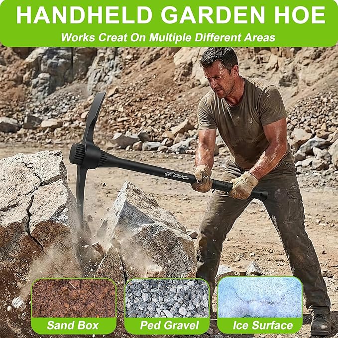glorousamc Forged Adze Pick, Weeding Mattock Hoe Pick Mattock with Fiberglass Handle, Garden Pick, Great for Loosening Soil, Archaeological Projects (5LB-with 36" Fiberglass Handle)