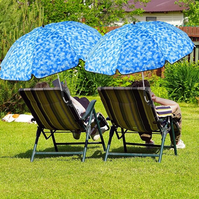 Buryeah 2 Pcs Beach Chair Umbrella Automatic with Universal Adjustable Clamp 44" UPF 50+ Portable Clamp on Beach Chair for Wheelchair Patio Golf Carts Camping