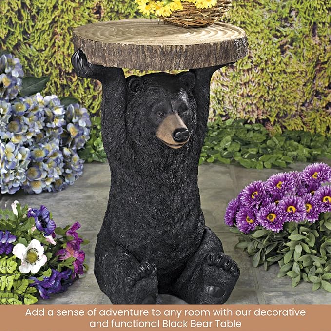 Bits and Pieces - Decorative Bear Accent Table - Realistic Bear Table - Indoor or Outdoor Resin Sculpture Patio Side Table - 20.5” x 13” x 14”