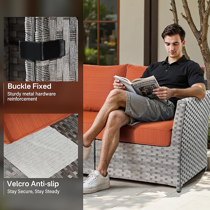 Fully Assembled & Spacious 9-Pc Outdoor Sofa Set, Patio Rattan Conversation Group with Rocking Chair and Tea Table