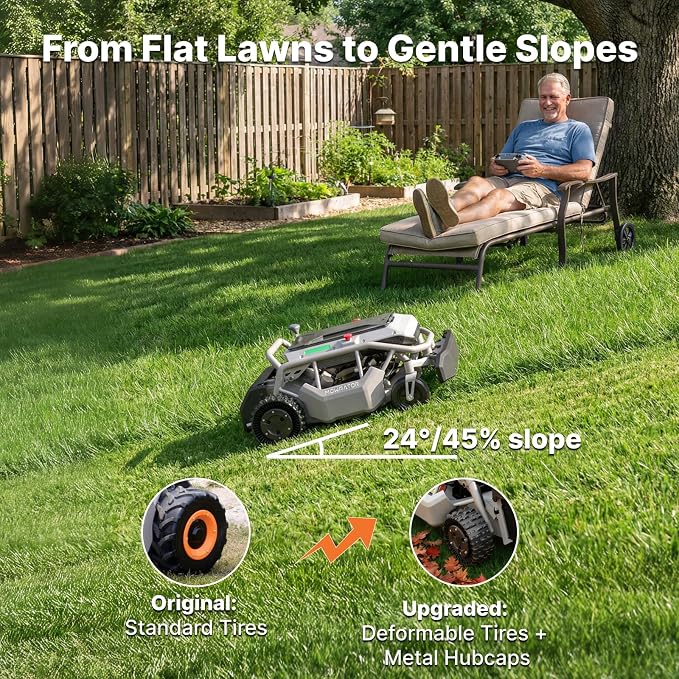 Mowrator S1 2WD 56V 12Ah Remote Control Lawn Mower, 45% (24°) Slope, Upgraded with Deformable Tires & Metal Hubcaps, 21" Steel Blade, 1.8–4.6" Height, Covers up to 0.75 Acre, Mulching Blade Included
