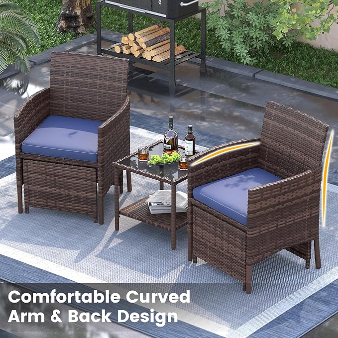 UDPATIO Outdoor Furniture Patio Chairs with Ottoman, Ideal for Balcony, Porch, 5 Piece Patio Furniture Set with Side Table for Deck, Apartment