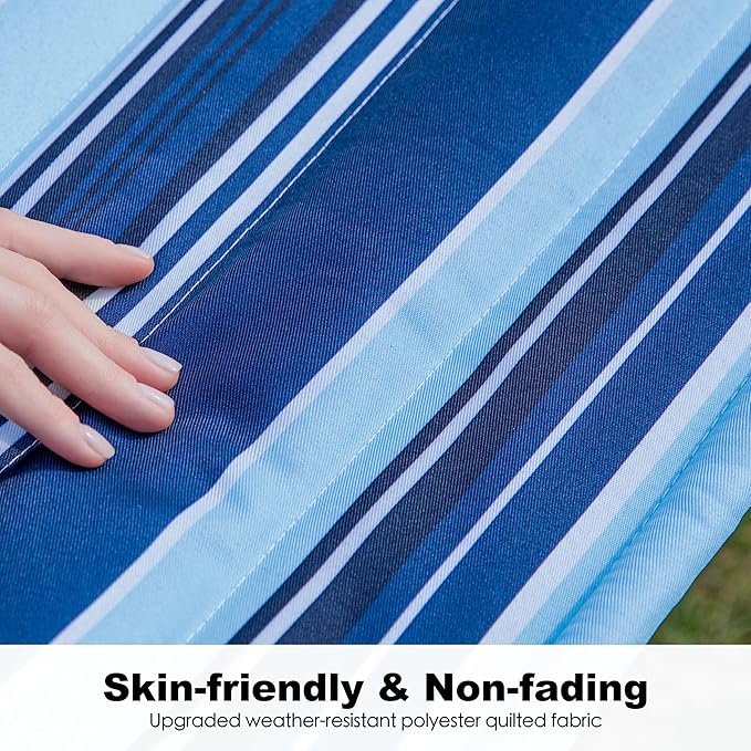 2 Person Hammock with Stand for Outside, Heavy Duty Steel Stand, Double 55inch Hammocks, Large Removable Pillow, Storage Bags, Max 475 lbs Capacity (Pacific Stripe Blue)