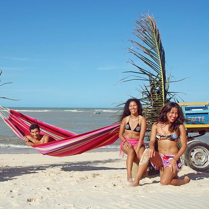 BYER OF MAINE Barbados Hammock, Authentic Brazilian, Sorbet, Recycled Cotton/Polyester Blend, 134" L x 58" W, Holds up to 330lbs
