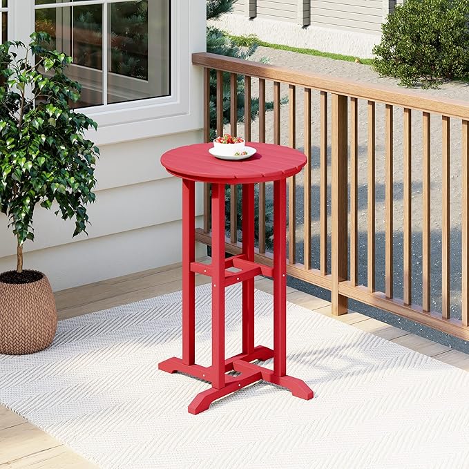 Costaelm Outdoor Bar Table, 37" Counter Height Round Patio Cocktail Bar Table, Patio Bar Table Bistro Dining Table Pub Table for Front Porch Deck, Backyard, Garden, Red