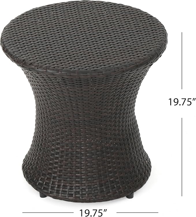 Outdoor PE Rattan Hourglass Side Table 19.75", No Assembly Wicker End Table, All-Weather Accent Table for Patio Balcony Living Room, Brown