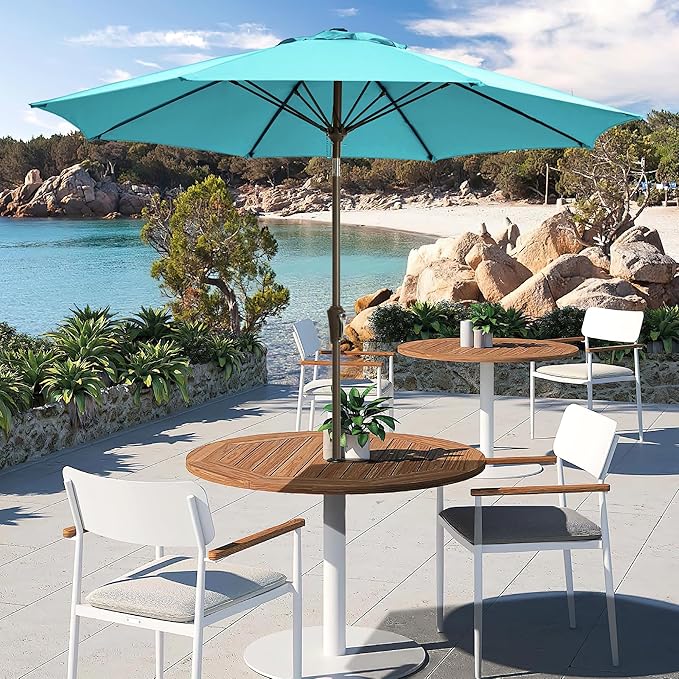 LOUNZY 9FT Large Outdoor Patio Umbrella Table Umbrella-UV Resistant,Easy Push Button Tilt and Crank,8 Sturdy Fiberglass Ribs Pool Umbrella for Patio,Backyard,Deck,Yard,Market