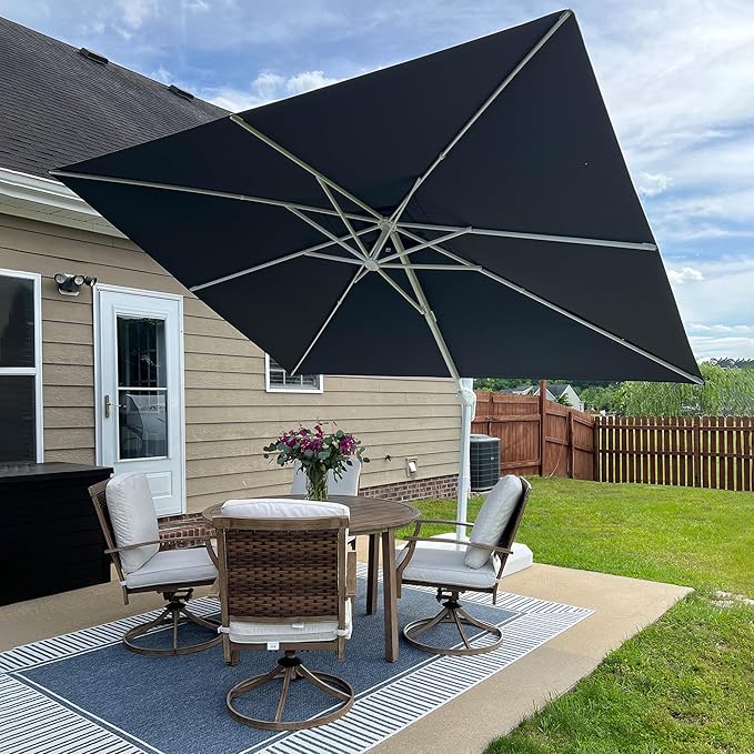 PURPLE LEAF 9' × 11.5' Patio Umbrella White Cantilever Umbrella Aluminum Square Outdoor Offset Umbrella Hanging Windproof with 360° Rotation for Garden Deck Pool, Light Grey