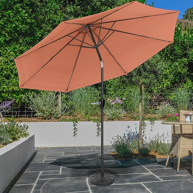 Pure Garden Patio Umbrella with Auto Tilt - 10ft Easy Crank Sun Shade with 19lb Weighted Base for Deck, Outdoor Furniture, or Pool (Terracotta)