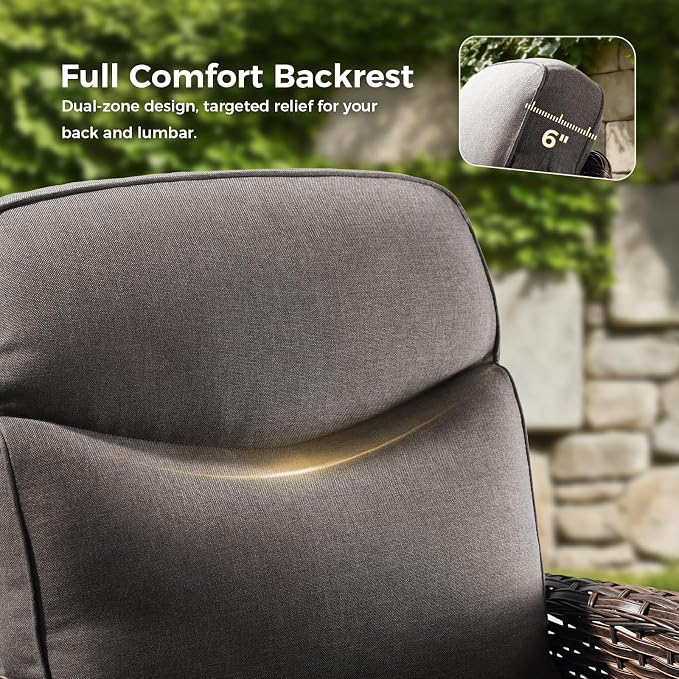 Luxury Patio Furniture Set with 6-inch Thick Cushions, Outdoor Furniture Set with High Back Swivel Chairs, 8 PCS Wicker Outdoor Conversation Set for Porch, Patio, Yard, Deck, Poolside, Brown/Grey