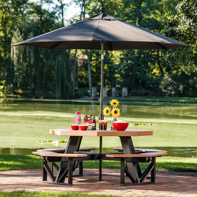 Furniture Barn USA Poly Lumber Octagon Picnic Table, Cedar & Black