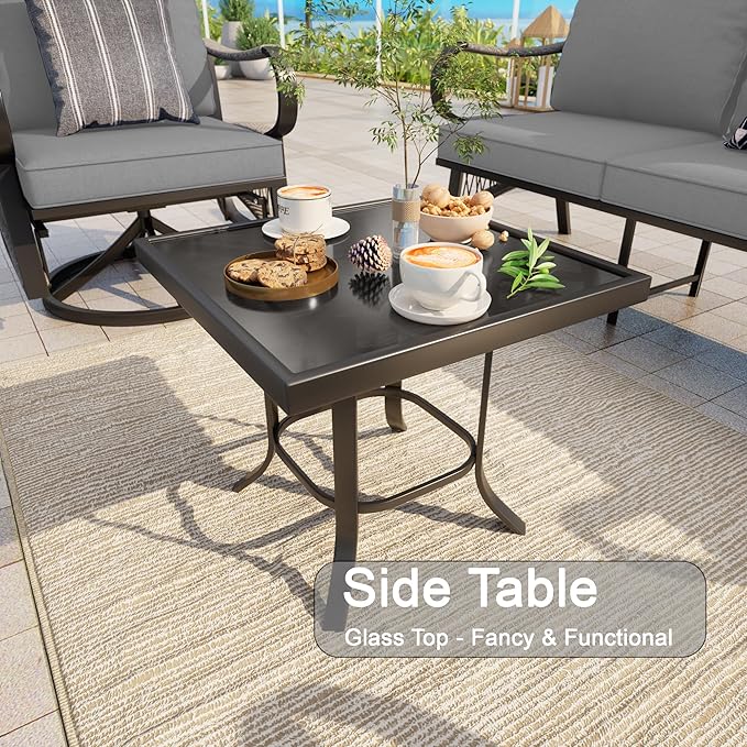 4 Pieces Outdoor Furniture Set, Patio Conversation Set with Swivel Rocking Chairs Sets and 3-Seater Couch Sofa for Deck, Porch, Garden, Backyard, Poolside (Gray Cushions)