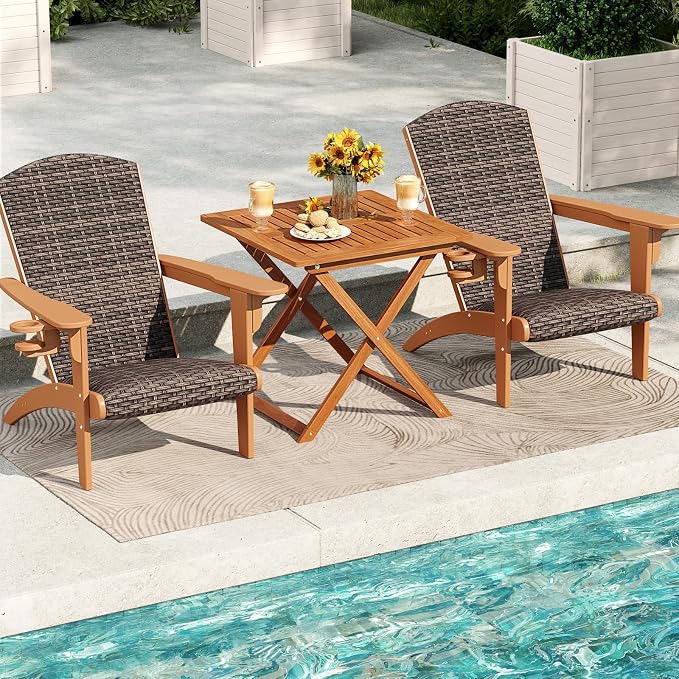 HAPPYGRILL Folding Patio Dining Table with Umbrella Hole, Solid Wood Square Table for 4 with Slatted Tabletop & X-Shaped Support Legs, Space-Saving Design, for Yard or Deck