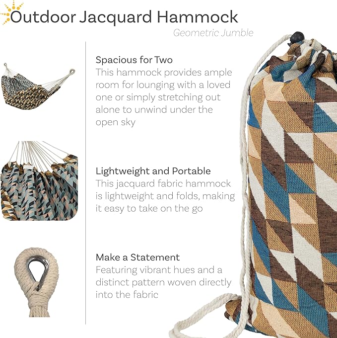 Sunnydaze Jacquard Double Hammock - Large 2-Person Hammock for Outdoors - Geometric Jumble