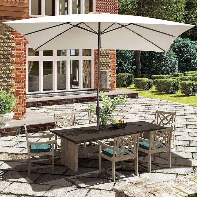 Ayge 8x10FT Large Rectangular Patio Umbrella Outdoor Table Umbrella w/Crank Rectangle Market Umbrella UV Protection for Garden, Deck,Lawn,Yard & Pool,White