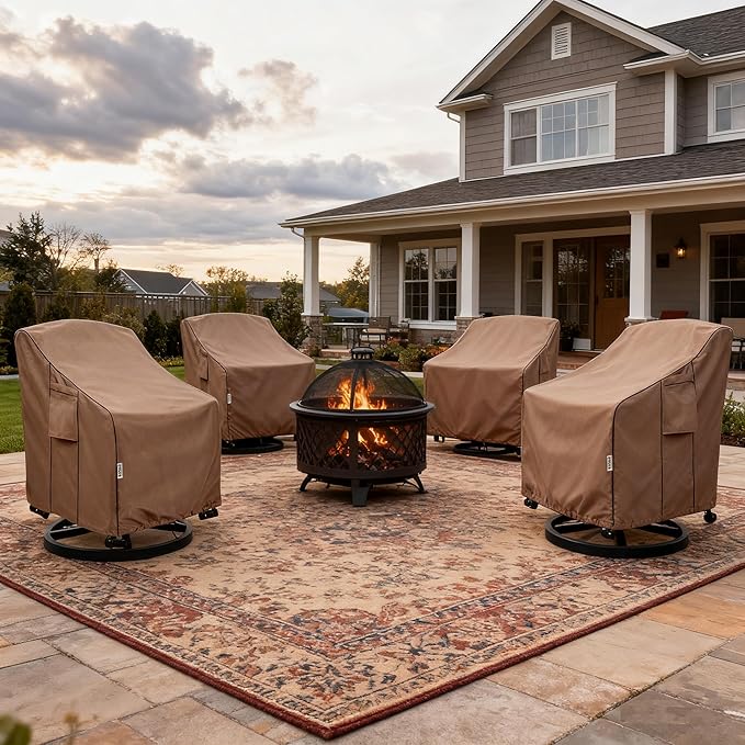 Patio Chair Covers for Outdoor Furniture Waterproof 4 Pack, Heavy Duty Waterproof Outdoor Swivel Chair Cover (33"W x35"D x36"H - Brown)