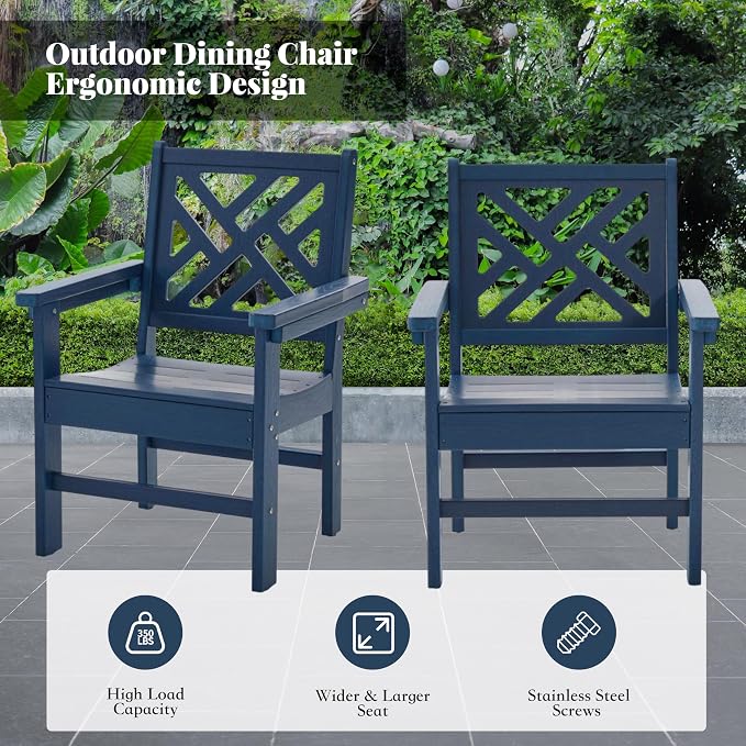 HDPE Outdoor Dining Set,10-Piece Outdoor Table and Chairs Include 8 Dining Chairs and 2 Pcs 62.5" Patio Dining Table with Umbrella Hole (Blue)
