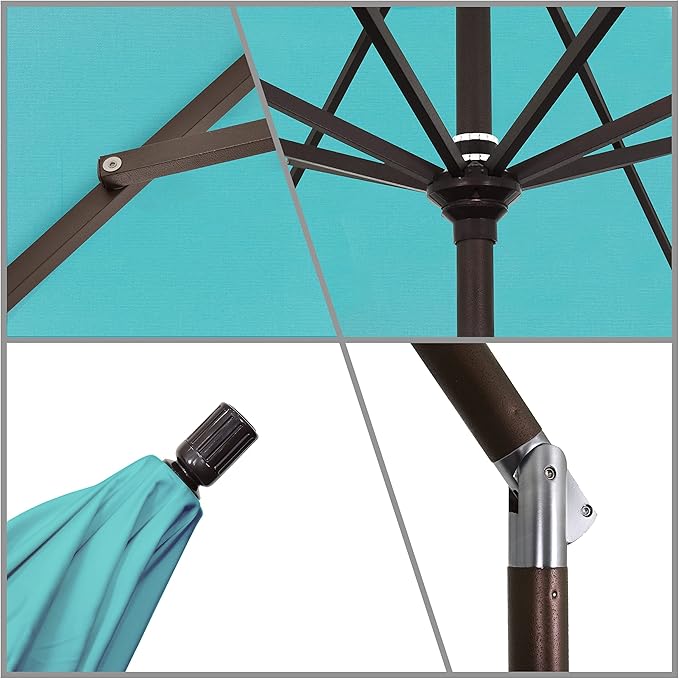 California Umbrella 11Ft Premium Sunbrella Patio Umbrella, Hand-Crank, Tilt-Collar, Bronze Frame, Aruba Fabric