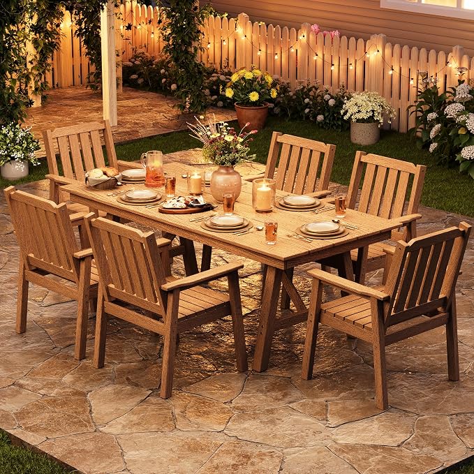 GAOMON Outdoor Patio Dining Chairs Set of 2, All-Weather HDPE Garden Dining Chairs with Armrests, Wide Seat and Sturdy Frame,Waterproof Design, for Garden, Backyard, Deck, Natural