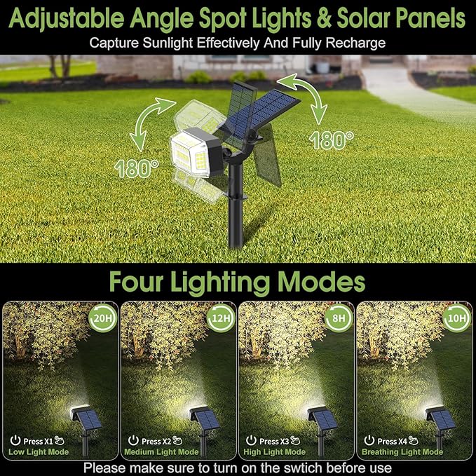 WENATY 102 LED Solar Spot Lights Outdoor Waterproof IP65, Adjustable Landscape Spotlights, [2 Pack/4 Modes] Auto On/Off Solar Powered Flood Lights for Outside Yard Garden Wall Pathway (Cool White)