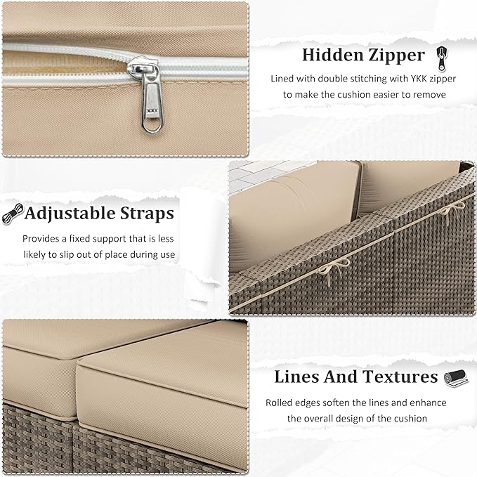 Outdoor Furniture Replacement Cushions, 5" Foam Foam High-Density, Fits 6-seat Sectional Rattan Conversation Set, 14 Piece Patio Water-Resistant Replacement Sofa Cushions, Liner&Cover