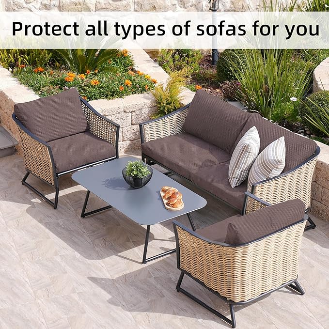 BIETYONE 8Pcs Stretch Patio Cushion Covers,Outdoor Couch Covers Replacement,Outdoor Couch & Sofa Slipcovers,for Patio Furniture Cushion Covers,Washable Reusable Furniture Protector (Camel,Cover Only)