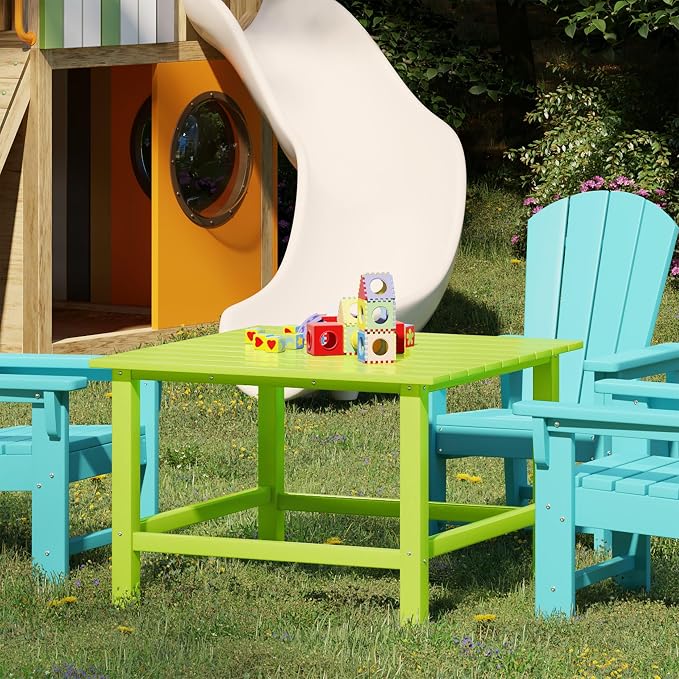 WestinTrends Malibu Kids Outdoor Patio Furniture HDPE 31" Wide Square Dining Table, Lime