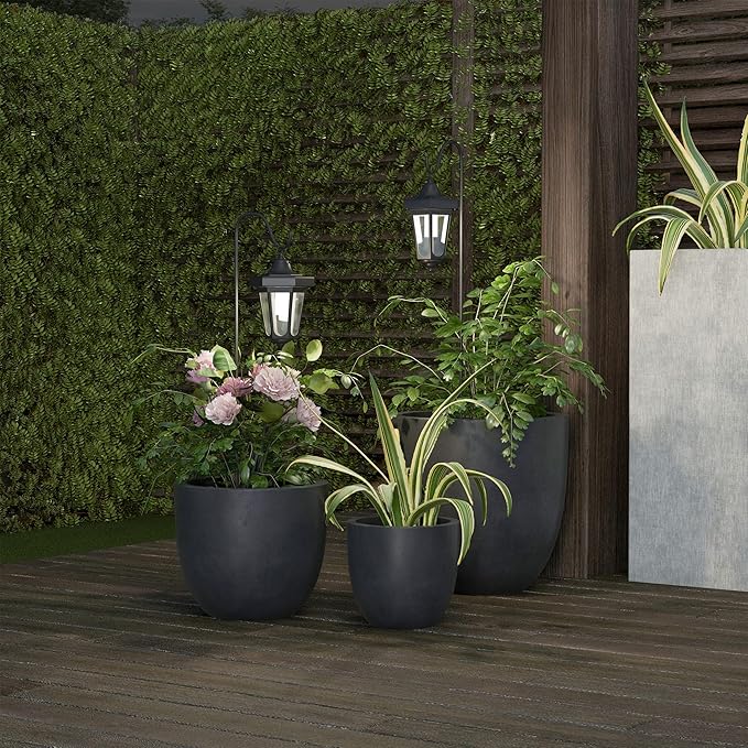 Set of 2 Solar Lanterns - Waterproof Hanging Coach LED Lights with Shepherd Hooks for Mounting - Garden Decor for Outside by Pure Garden (Black)