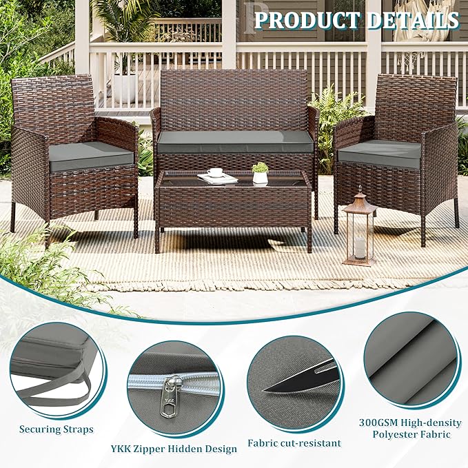 3 Pack of Outdoor Seat Cushion Replacement Set Suitable for 4 Pieces of Wicker Rattan Furniture Terrace Guest Set Sofa Chair (36x18x2, 18x18x2), Only Cover
