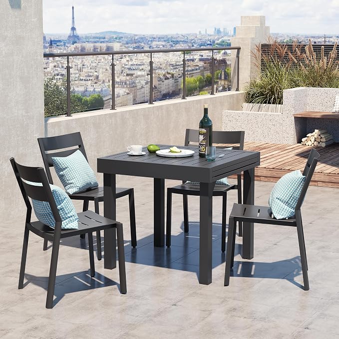 31"-63" Extendable Outdoor Dining Table Black Aluminum Expandable Patio Dining Table for 4-6 People All-Weather Extending Dining Table for Backyard Lawn Garden(Only Table)