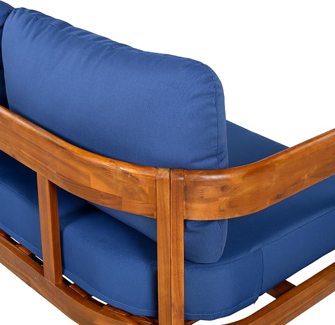 VilroCaz Outdoor Patio Furniture Set, L-Shaped Acacia Wood Sectional Sofa with 6 Soft Seat Cushions and Backpack, All-Weather Conversation Set with Arc Frame for Garden Backyard Porch (Blue-3.19)