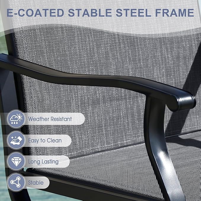 VICLLAX Patio Table and Chairs with Patio Umbrella, 6 Patio Swivel Chairs and Metal Patio Table with 15ft Wheat Outdoor Umbrella for Backyard, Dark Charcoal Chairs & Black Tabletop