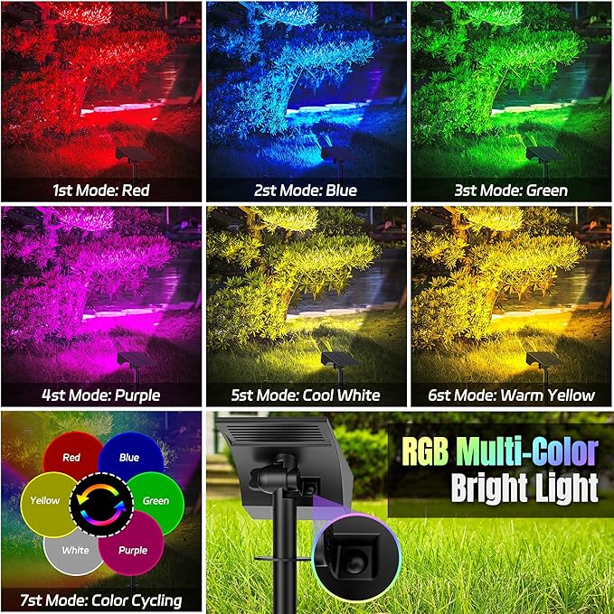 WENATY Solar Spot Lights Outdoor Color Changing, [7 Mode/2 Pack] Christmas Landscape Spotlights, Solar Lights Outdoor Waterproof,Led Powered Flood Light for Halloween Pathway Yard Garden Tree Walkway