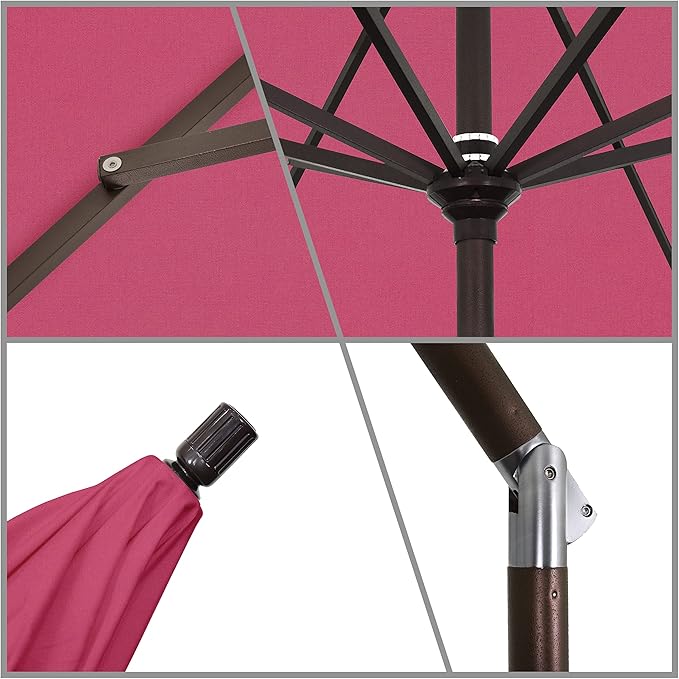 California Umbrella 11Ft Premium Sunbrella Patio Umbrella, Hand-Crank, Tilt-Collar, Bronze Frame, Hot Pink Fabric