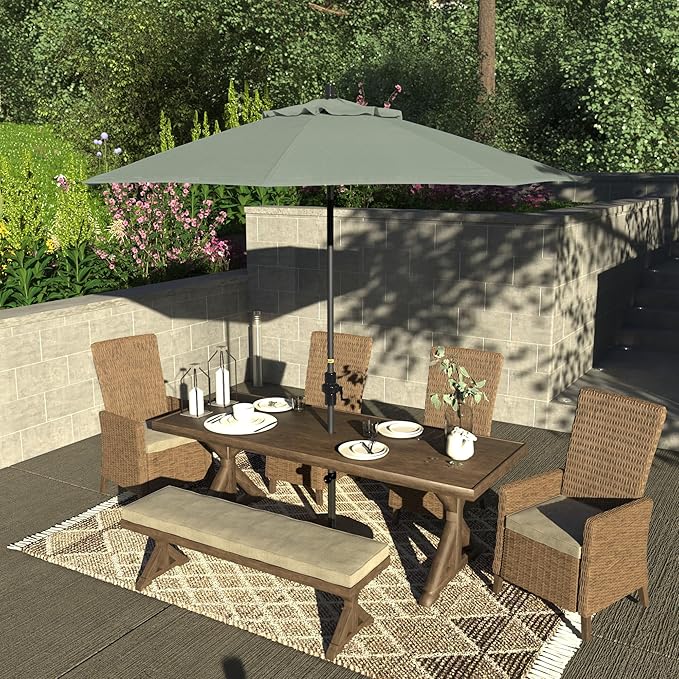 California Umbrella 9' Rd. Crank Lift, Collar Tilt, Aluminum Pole, Fiberglass Rib Patio Umbrella, Hammertone Grey Finish, Sunbrella Spa