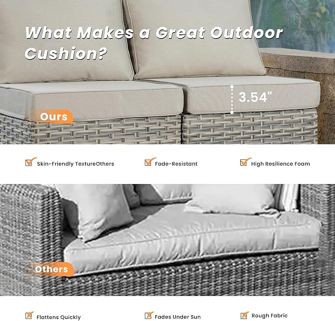 Outdoor Patio Furniture Sets,7 PCS Patio Conversation Set Outside Rattan Sectional Sofa with Coffee Table Fit Backyard Porch Garden Poolside Balcony