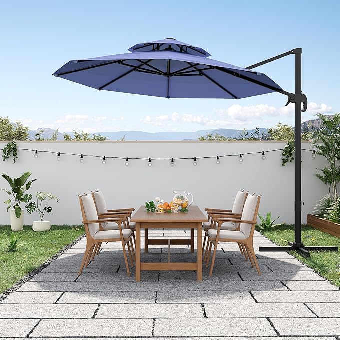 10FT Outdoor Umbrellas for Patio, Cantilever Umbrella with Steel Frame, UV Protection, Fade Resistant Fabric, 360 Degree Rotation, Pool Umbrellas Outdoor for Garden Deck Backyard