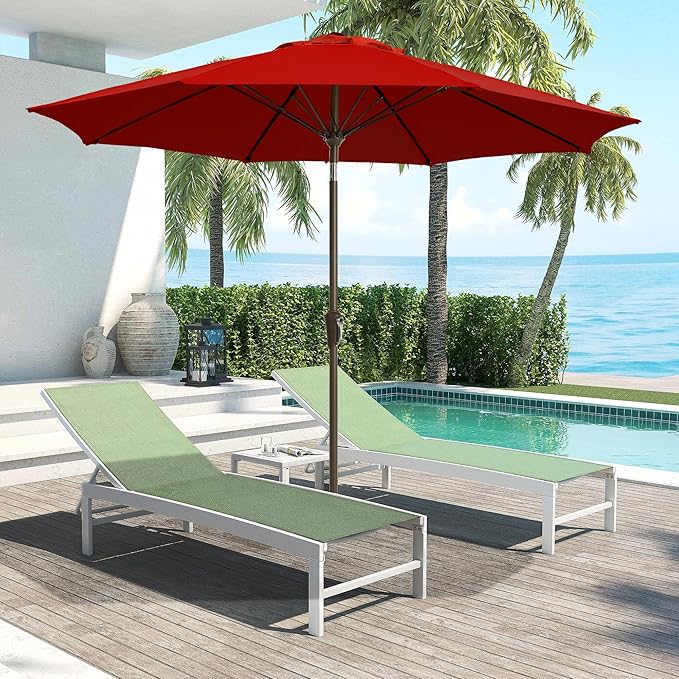 LOUNZY 9FT Large Outdoor Patio Umbrella Table Umbrella-UV Resistant,Easy Push Button Tilt and Crank,8 Sturdy Fiberglass Ribs Pool Umbrella for Patio,Backyard,Deck,Yard,Market