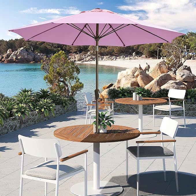 LOUNZY 9FT Large Outdoor Patio Umbrella Table Umbrella-UV Resistant,Easy Push Button Tilt and Crank,8 Sturdy Fiberglass Ribs Pool Umbrella for Patio,Backyard,Deck,Yard,Market