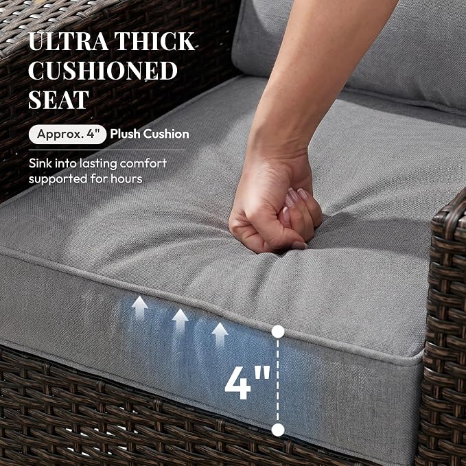 WWR Patio Furniture Set-30% Thicker Wicker-Luxury 1 Piece PatioWicker Outdoor Patio Conversation Set with Extra Wide & Thick Cushions, 3-Seat Sofa for Backyard, Porch & Deck