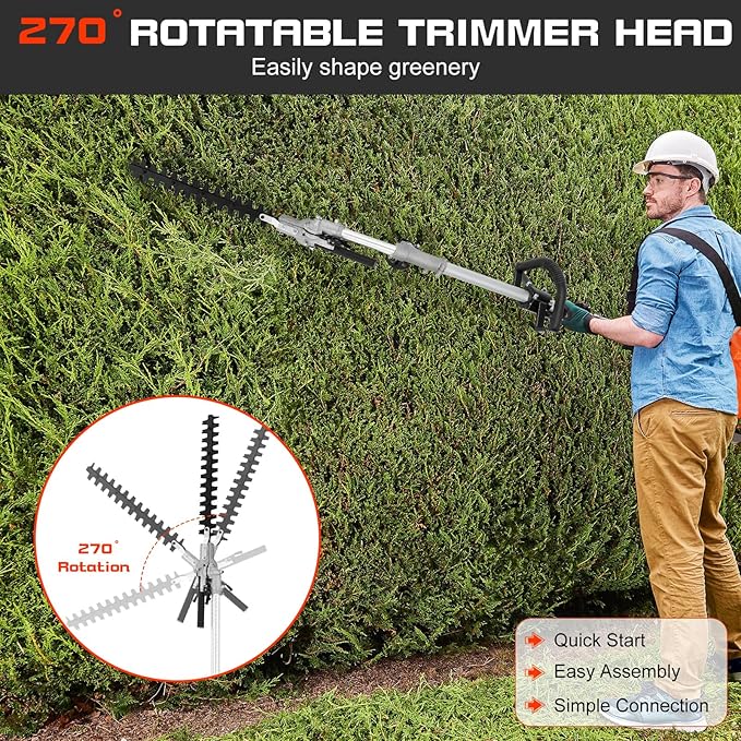 52cc 2-Stroke Gas Weed Eater, 5 in 1 Weed Wacker Gas, Hedge Trimmer with Attachments, 9500rpm Strong Power & Brush Cutter for Yard and Garden (Orange)