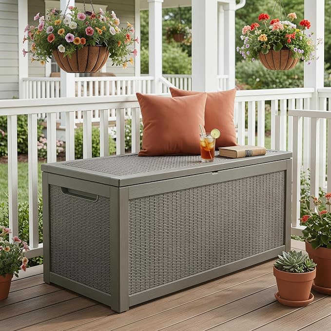 318 Gallon Large Resin Deck Box – Waterproof Outdoor Storage Chest for Patio Cushions, Garden Tools & Pool Supplies, UV-Resistant All-Weather Construction, Lockable Lid & Hydraulic Rods, Easy Assembly